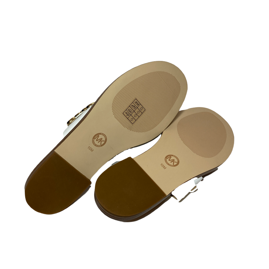 Michael Kors White Leather Butterfly Buckle Slides | Brand New |