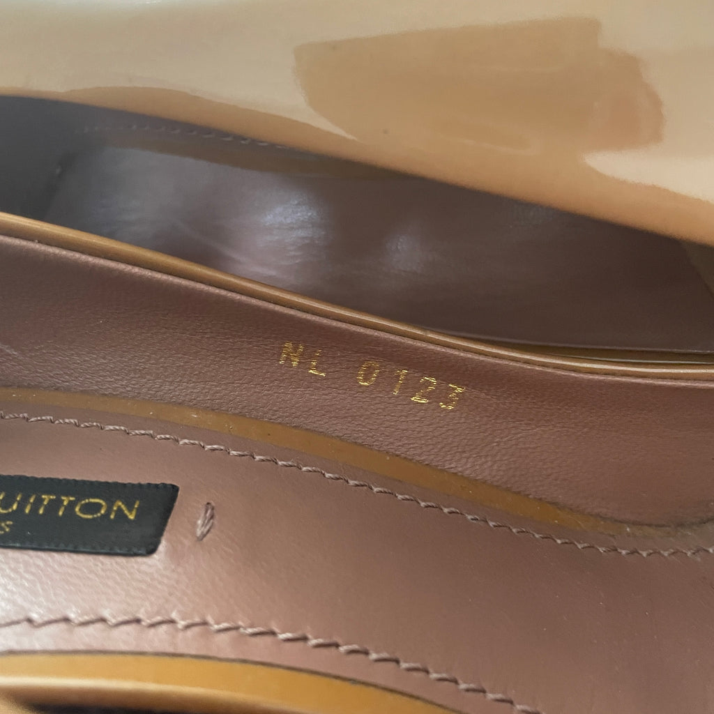 Louis Vuitton 'Oh Really!' Tan Patent Leather Peep-Toe Heels | Pre Loved |