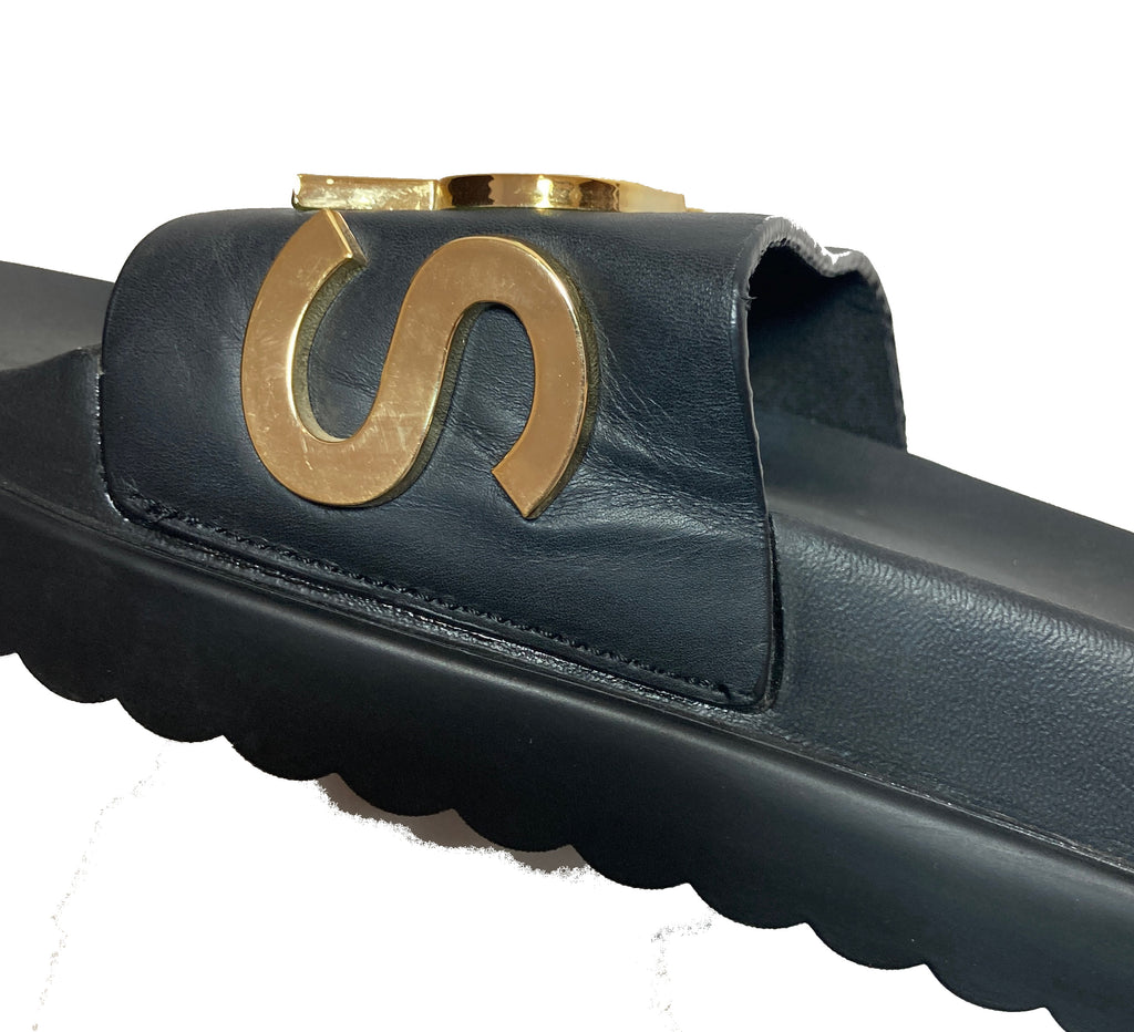 Michael Kors Black Leather & Rubber Platform Slides | Pre Loved |