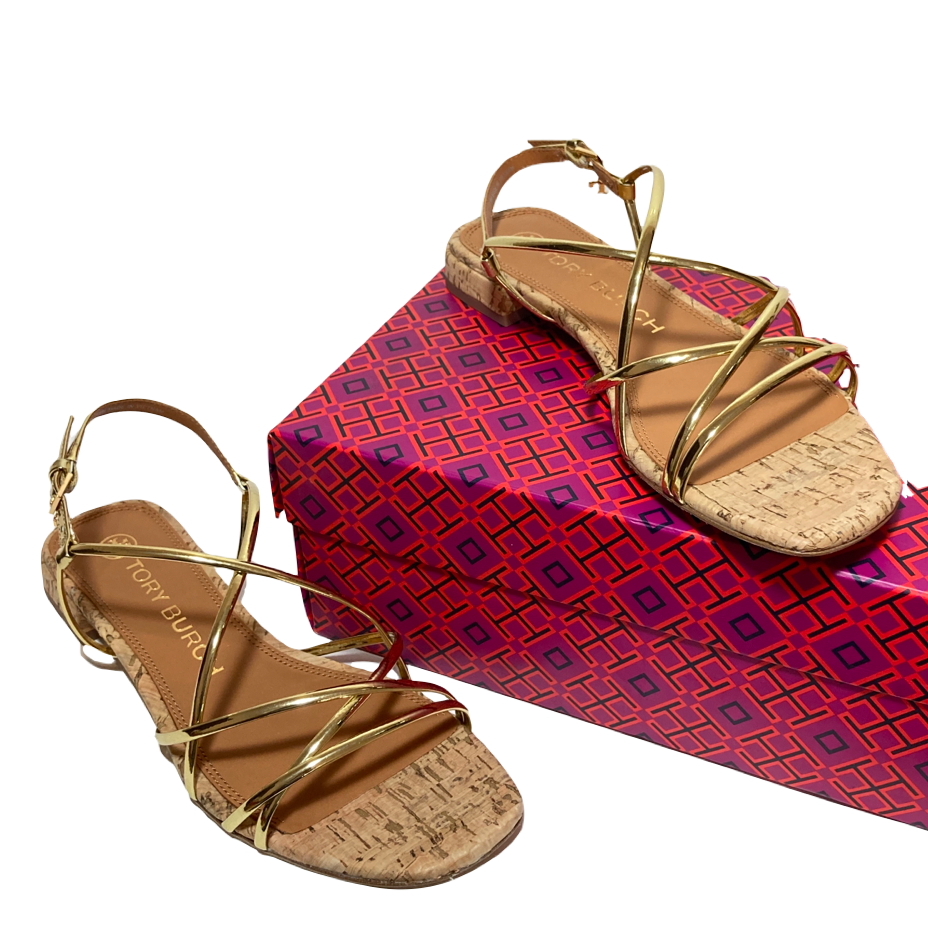Tory Burch Gold 'Penelope' Cork Sandals | Brand New |