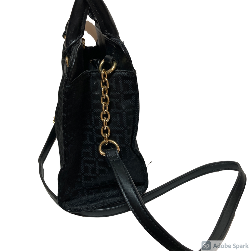 Tommy Hilfiger Black Canvas Monogram Satchel | Pre Loved |