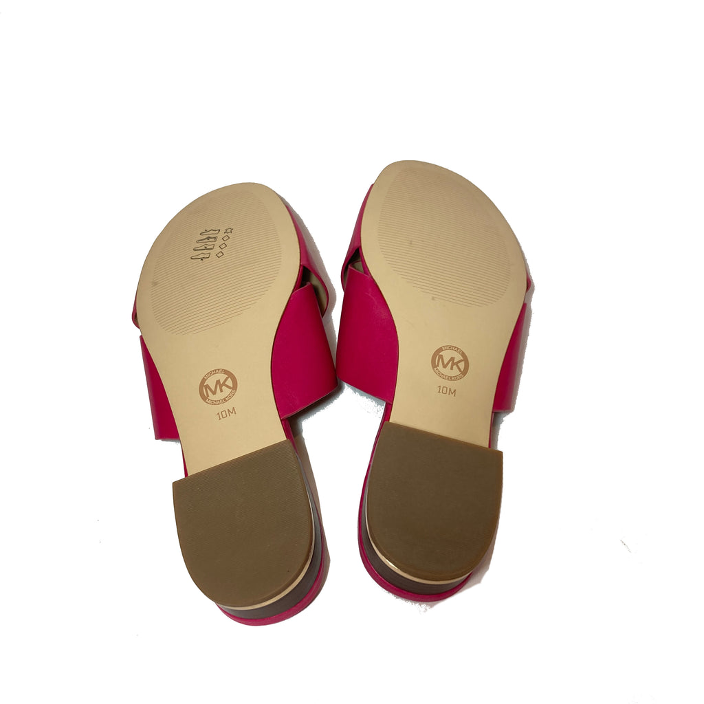 Michael Kors Pink Leather Criss-Cross Slides | Brand New |
