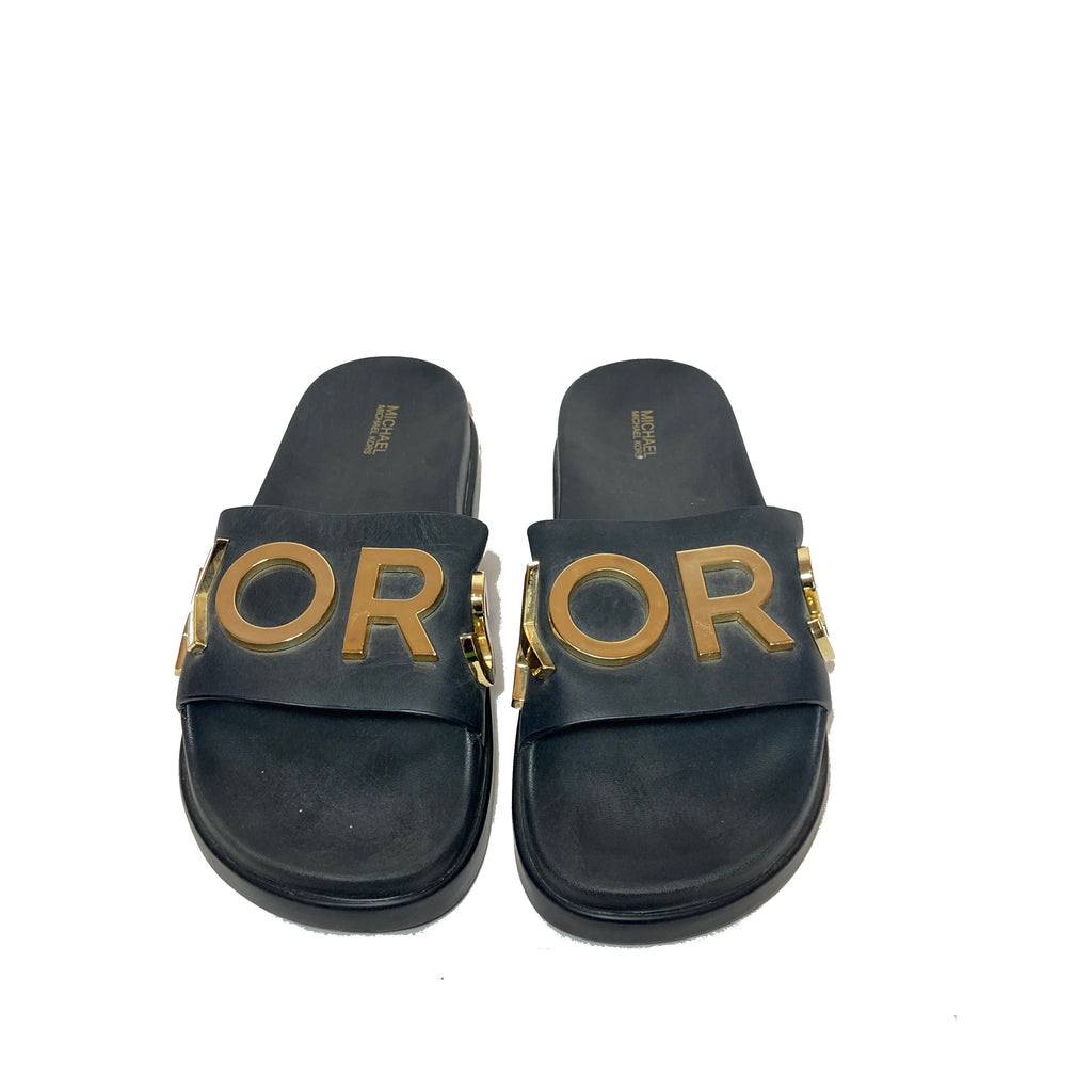 Michael Kors Black Leather & Rubber Platform Slides | Pre Loved |