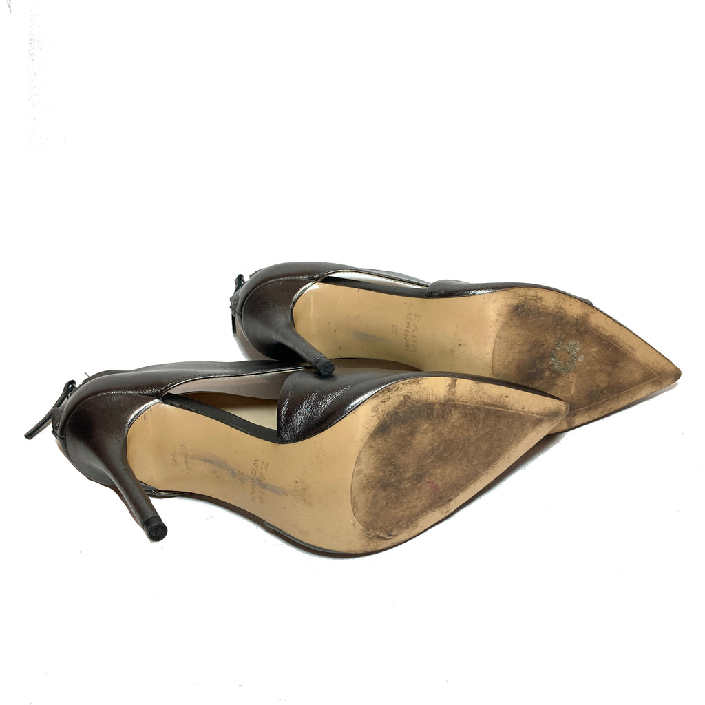 ZARA Pewter Pointed Pumps | Pre Loved |