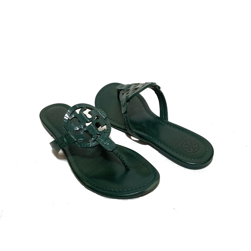 Tory Burch Green Croc Embossed 'Miller' Sandals | Pre Loved |