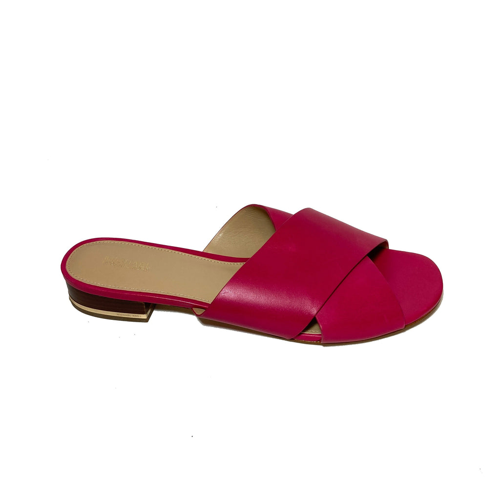 Michael Kors Pink Leather Criss-Cross Slides | Brand New |