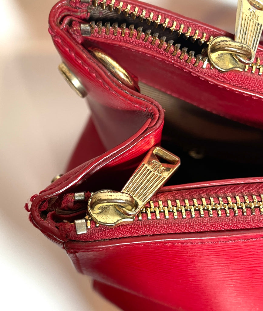 Lauren Ralph Lauren Red Leather Double Zip Tote | Gently Used |