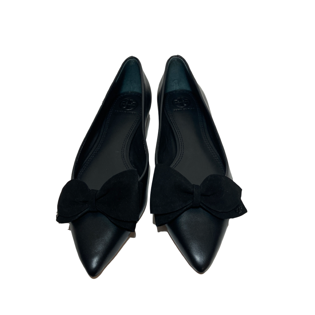 Tory Burch Black Leather 'Rosalind' Pointed Ballet Flats | Brand New |