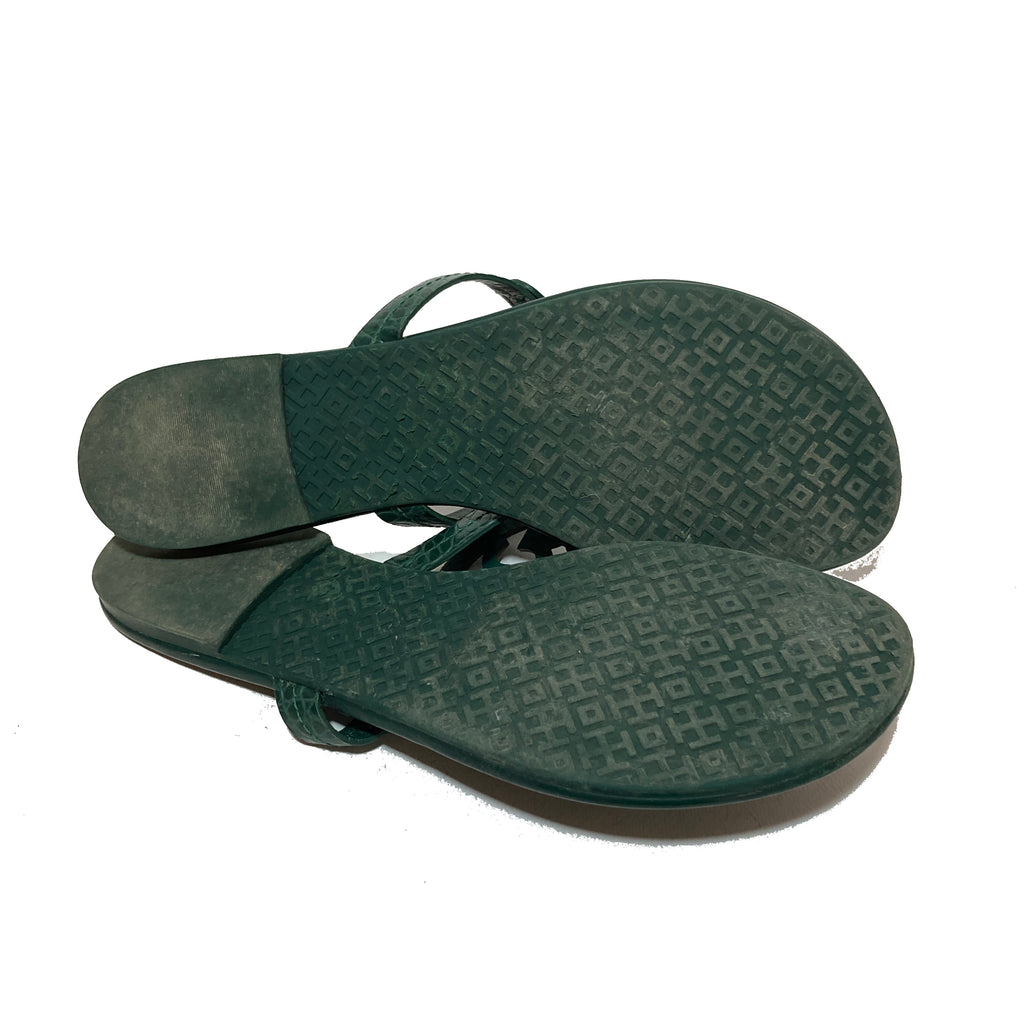 Tory Burch Green Croc Embossed 'Miller' Sandals | Pre Loved |