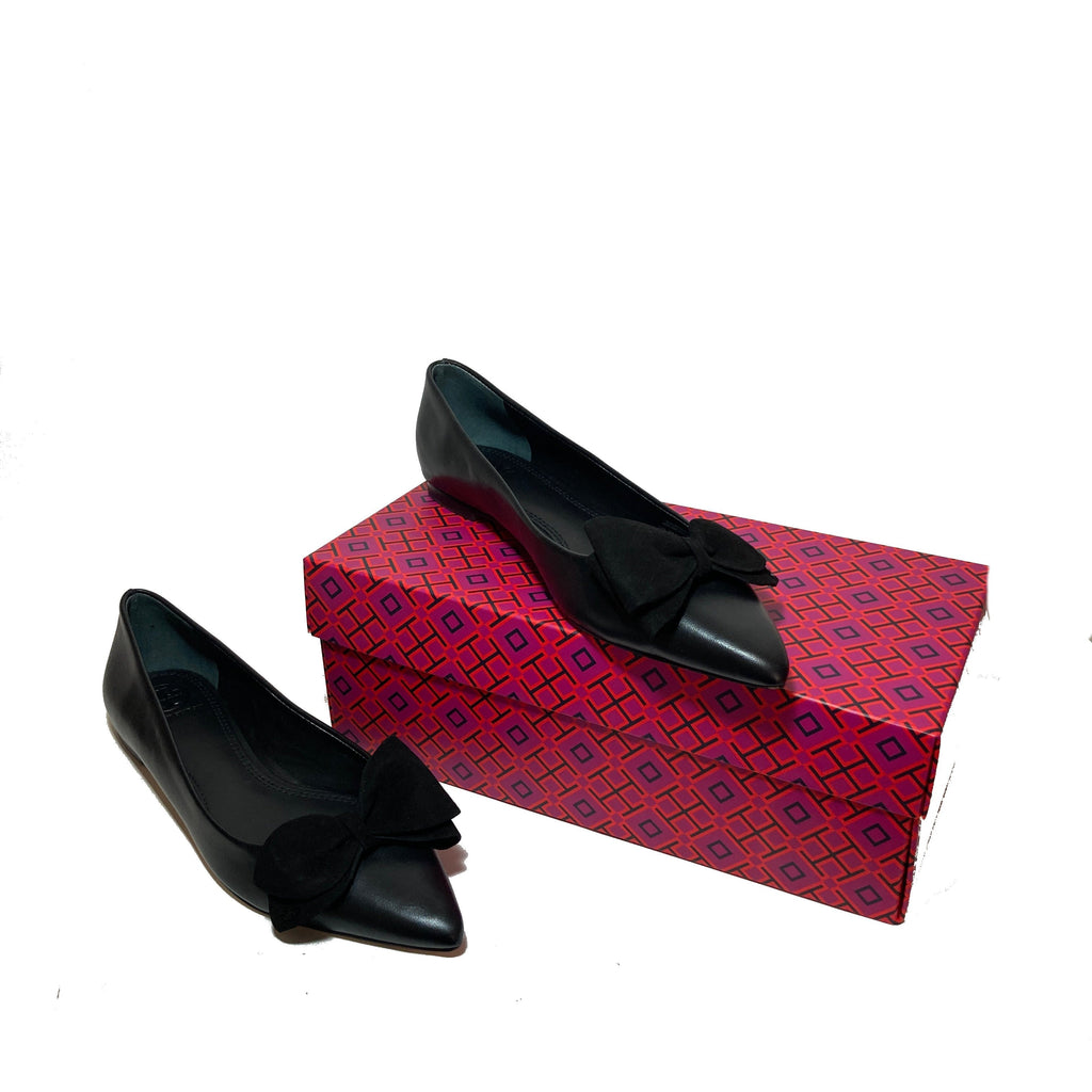 Tory Burch Black Leather 'Rosalind' Pointed Ballet Flats | Brand New |