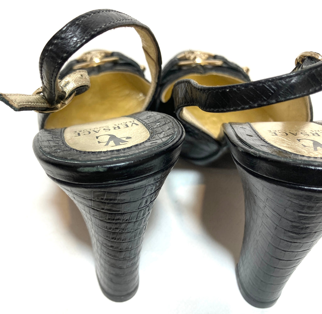 Versace Jeans Black Leather Sling-Back Pumps | Gently Used |