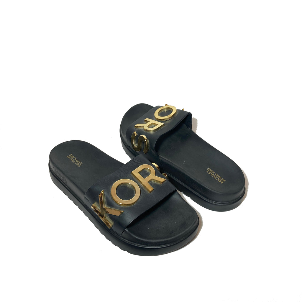 Michael Kors Black Leather & Rubber Platform Slides | Pre Loved |