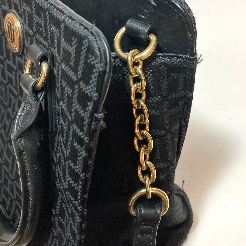 Tommy Hilfiger Black Canvas Monogram Satchel | Pre Loved |