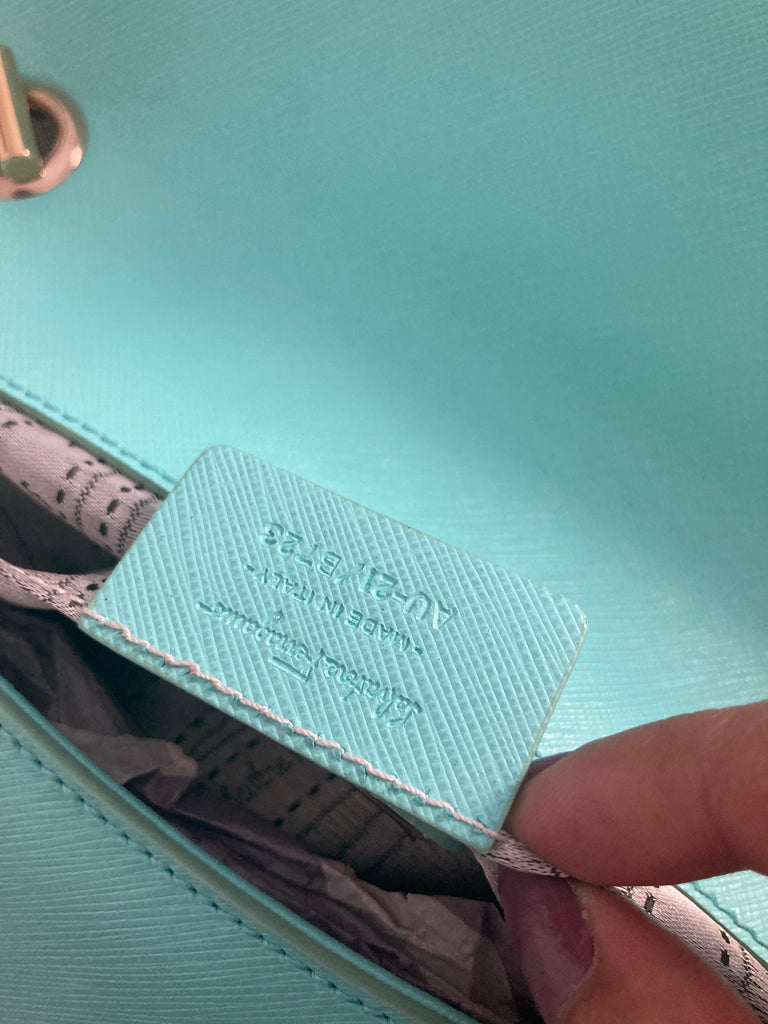 Salvatore Ferragamo Turquoise Leather 'Luciana' Chain Flap Bag | Pre Loved |