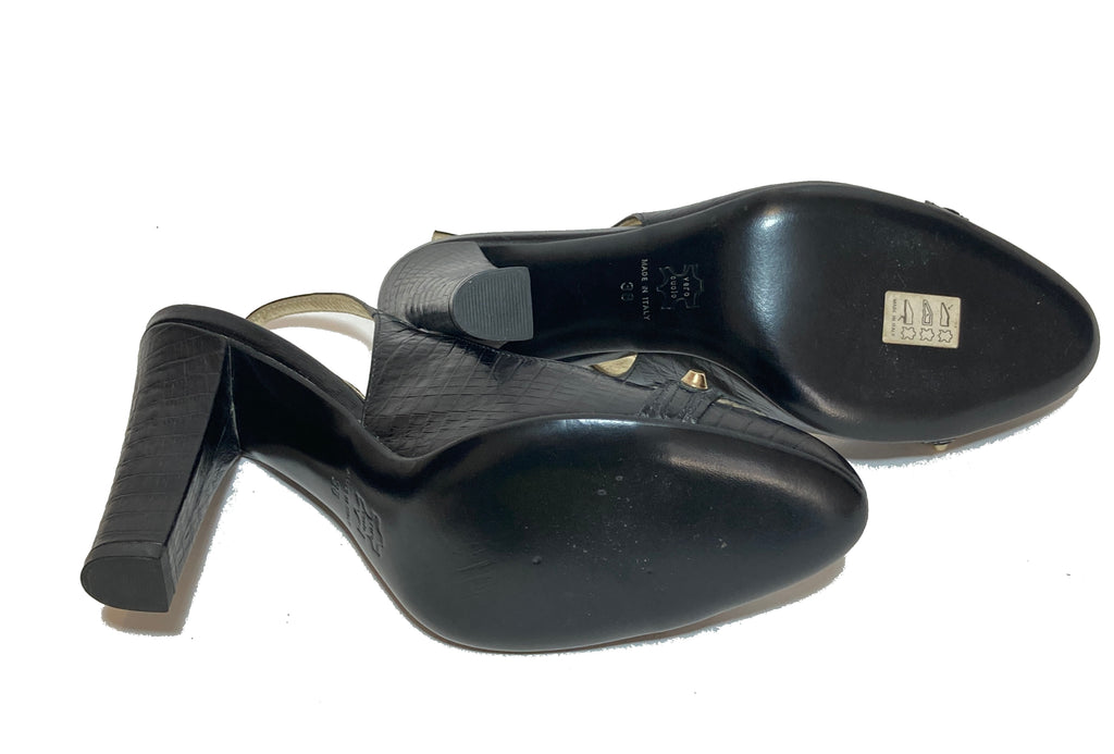 Versace Jeans Black Leather Sling-Back Pumps | Gently Used |