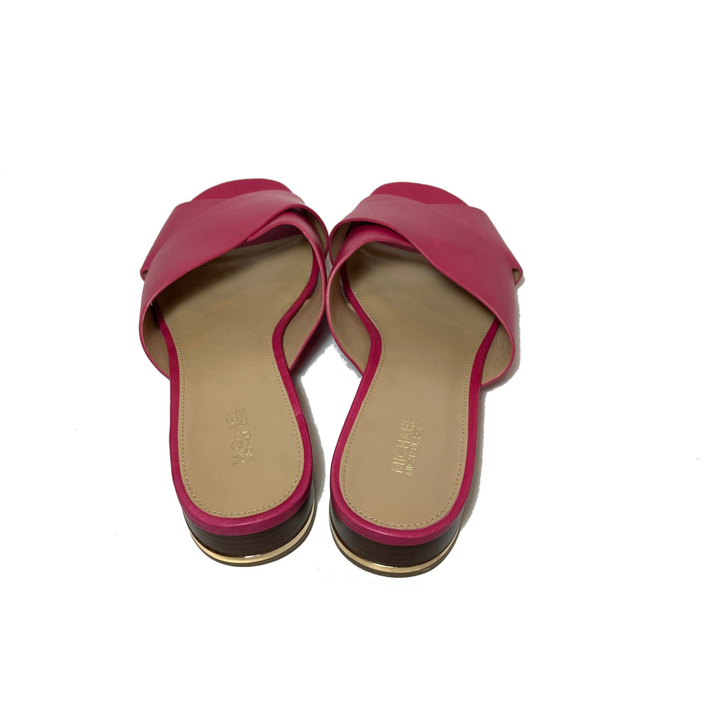 Michael Kors Pink Leather Criss-Cross Slides | Brand New |