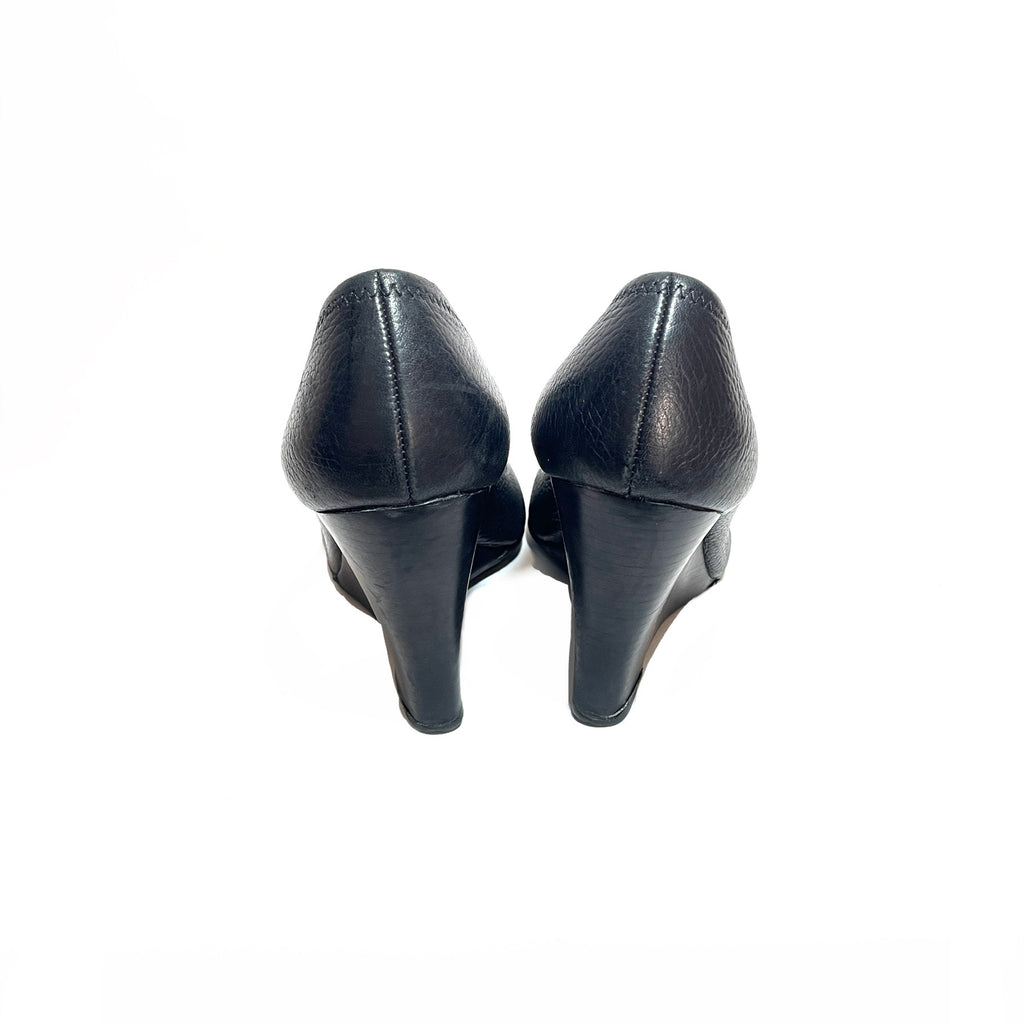 Tory Burch Black Leather 'Sally' Wedges | Pre Loved |
