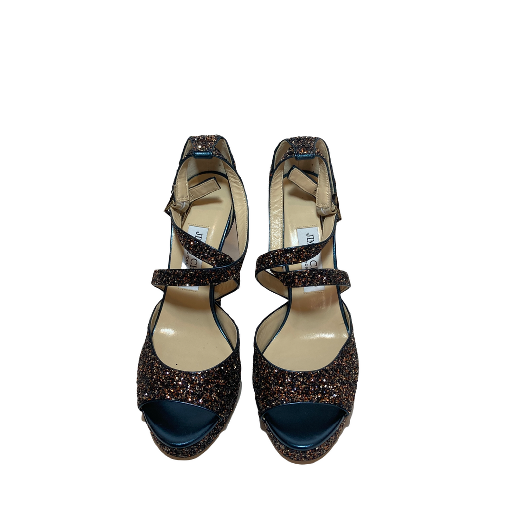 Jimmy Choo Black & Gold 'Kuki' Glitter Heels | Like New |