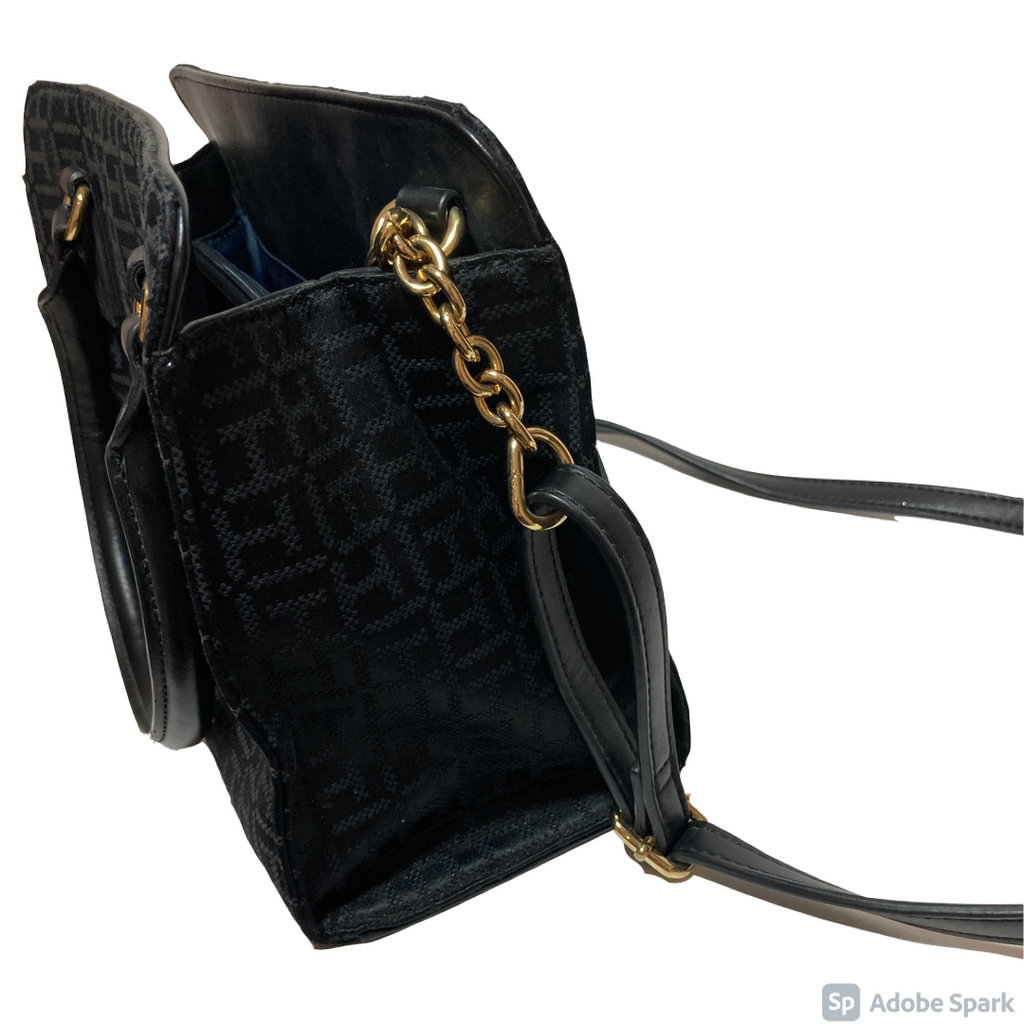 Tommy Hilfiger Black Canvas Monogram Satchel | Pre Loved |