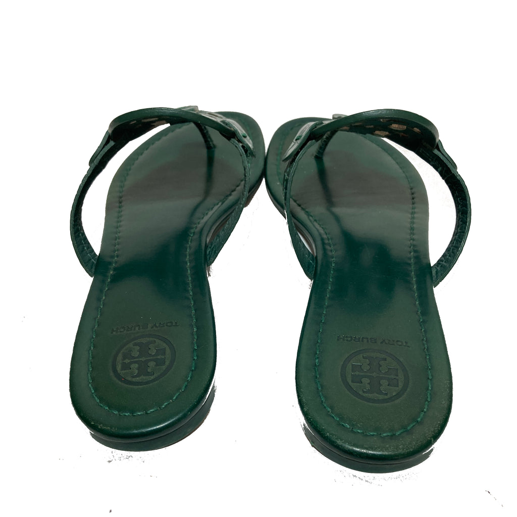 Tory Burch Green Croc Embossed 'Miller' Sandals | Pre Loved |