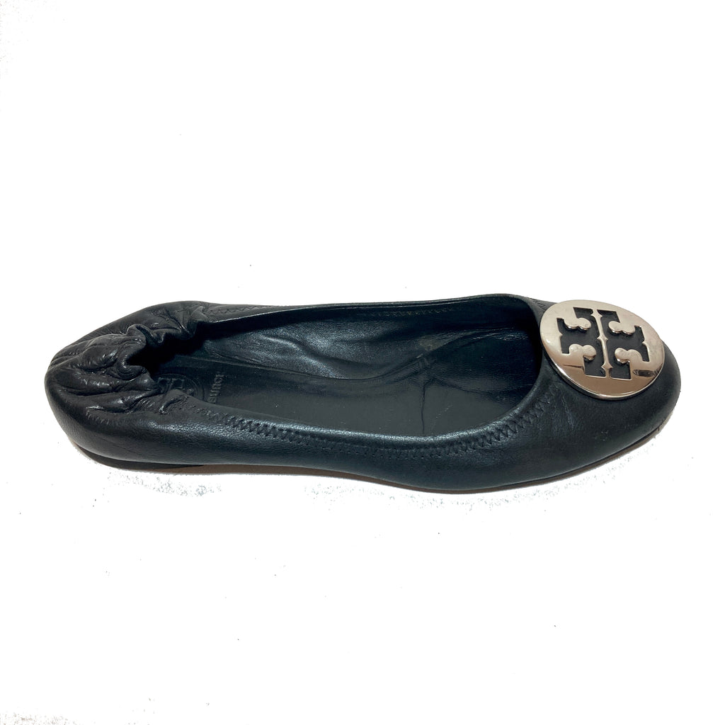 Tory Burch Black Leather 'REVA' Ballet Flats | Pre Loved |