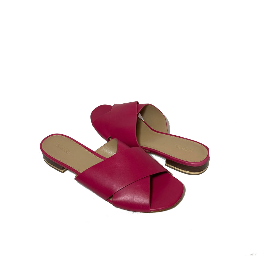 Michael Kors Pink Leather Criss-Cross Slides | Brand New |