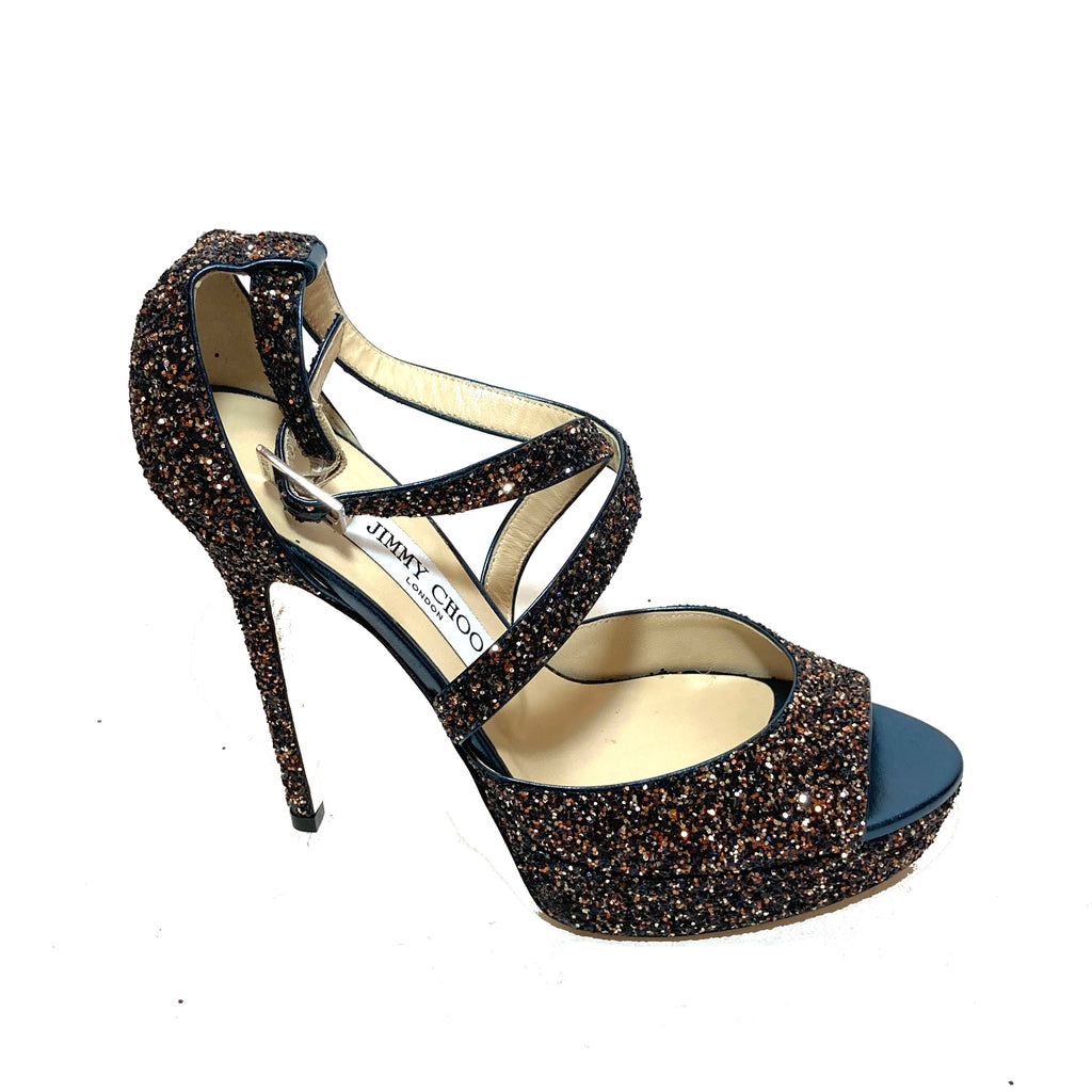 Jimmy Choo Black & Gold 'Kuki' Glitter Heels | Like New |