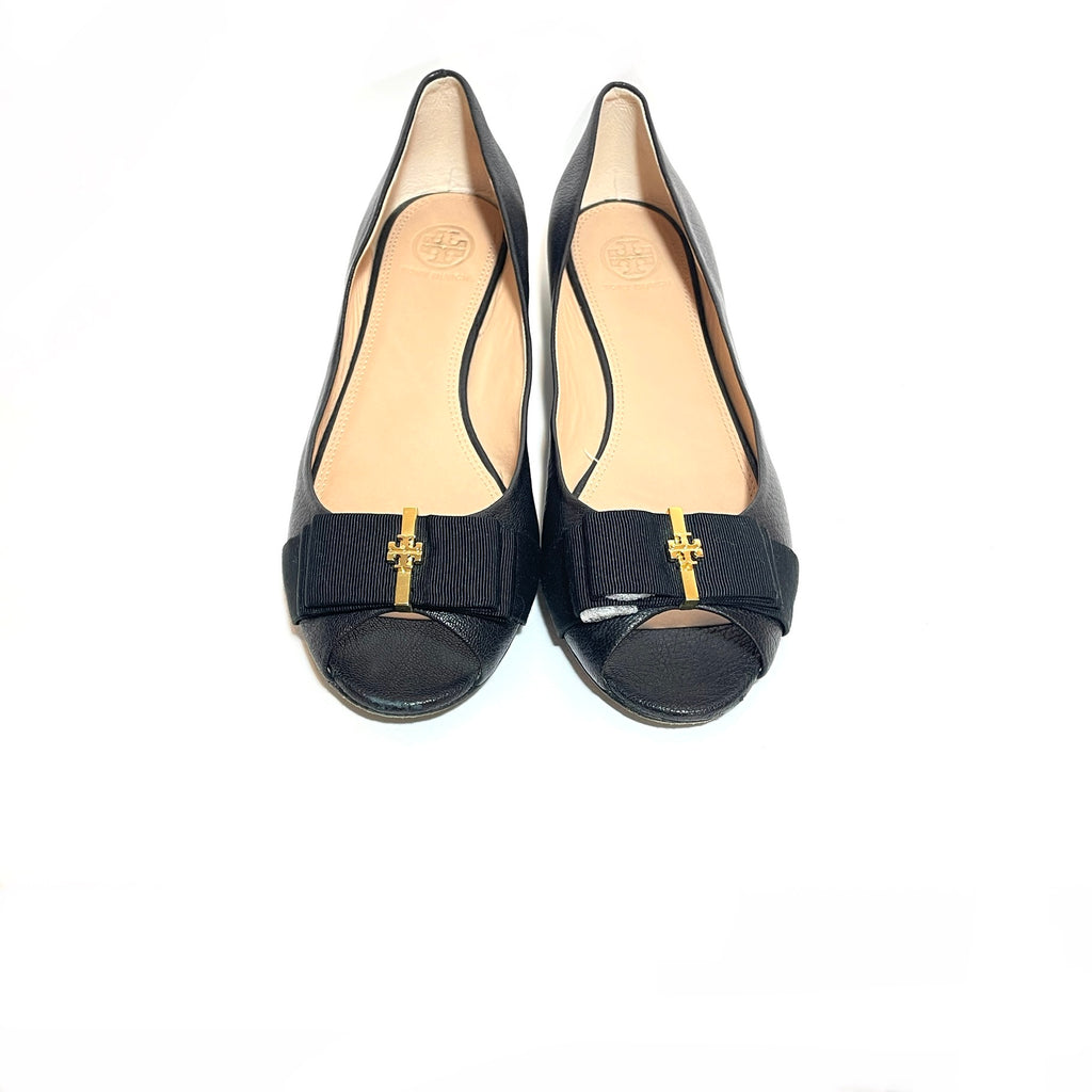 Tory Burch Black 'Trudy' Peep-toe Demi Wedges | Gently Used |