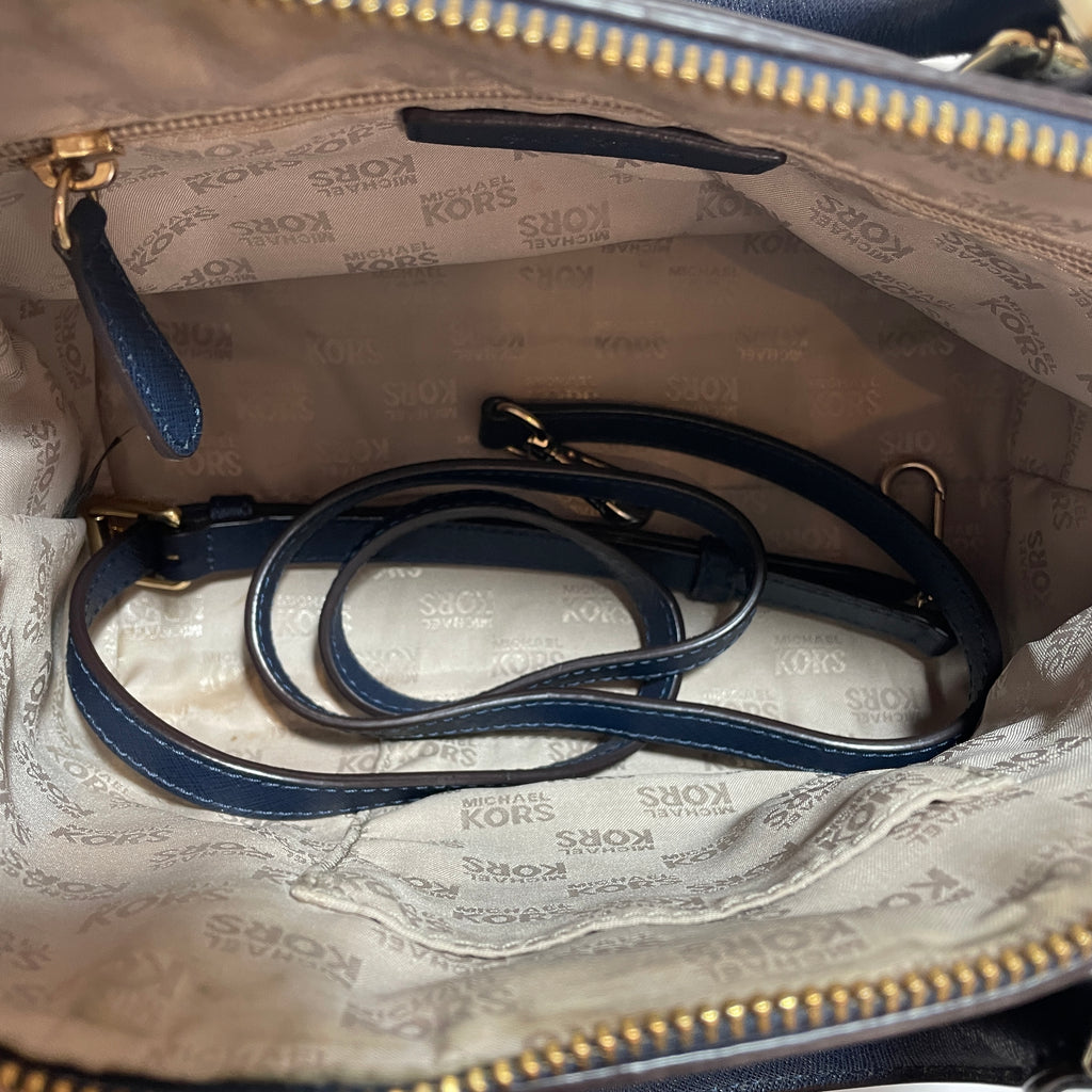 Michael Kors ‘Ciara Grommet’ Navy Leather Satchel | Pre Loved |