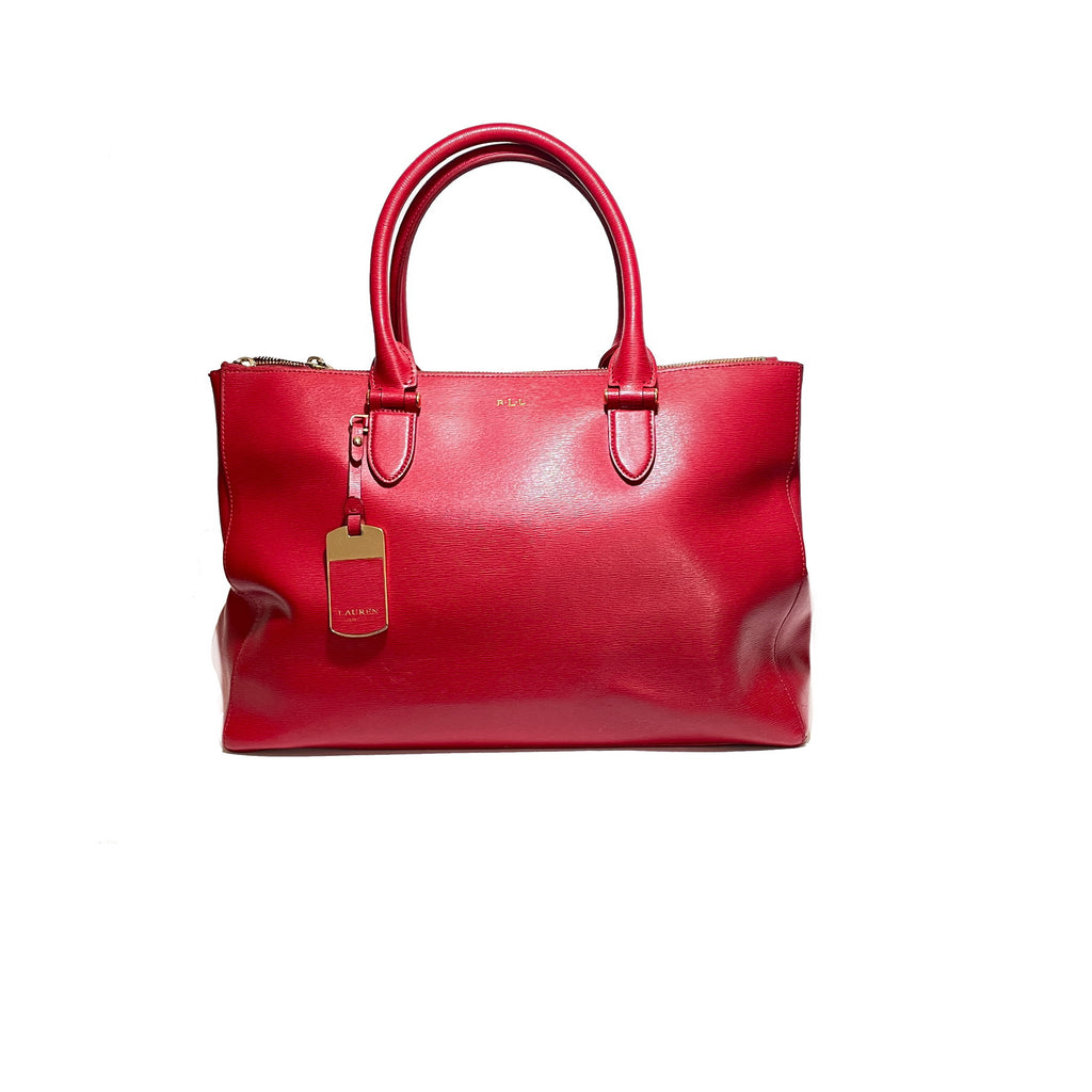 Lauren Ralph Lauren Red Leather Double Zip Tote | Gently Used |