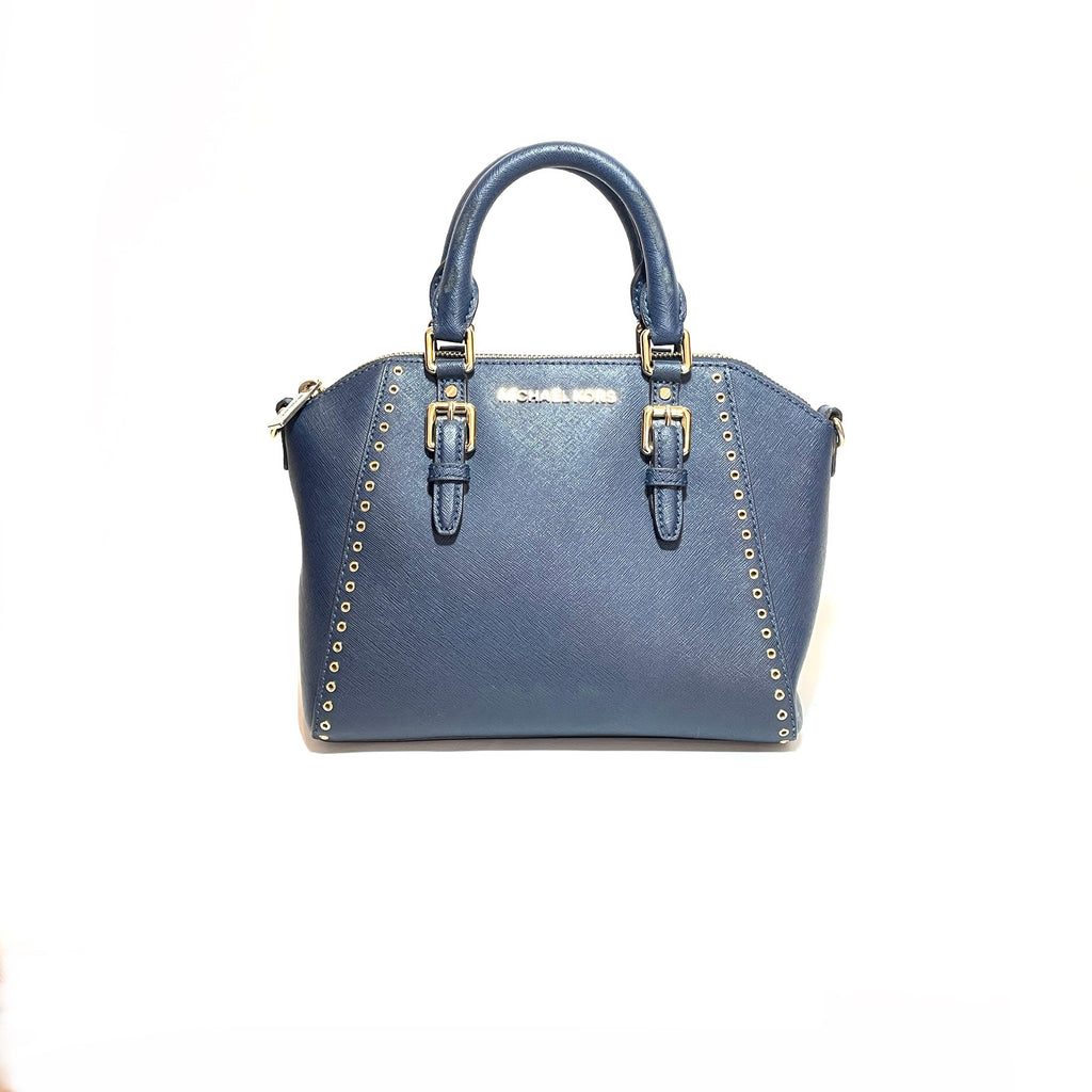 Michael Kors ‘Ciara Grommet’ Navy Leather Satchel | Pre Loved |
