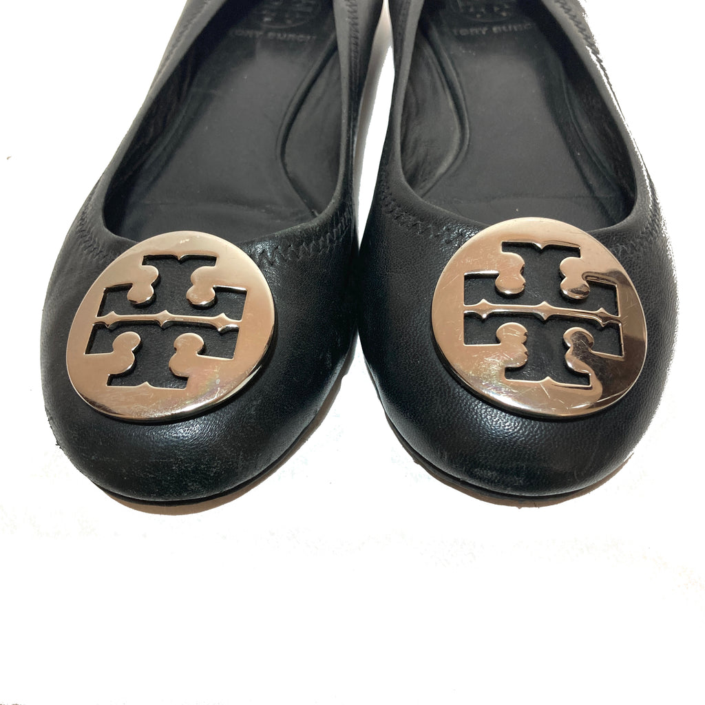 Tory Burch Black Leather 'REVA' Ballet Flats | Pre Loved |