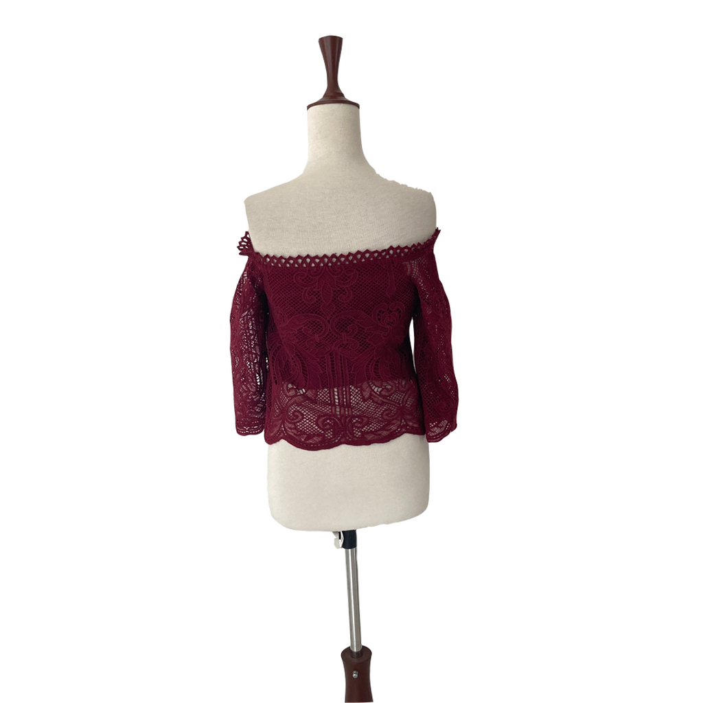 Lucy Paris Maroon Lace Off-Shoulder Top | Like New |