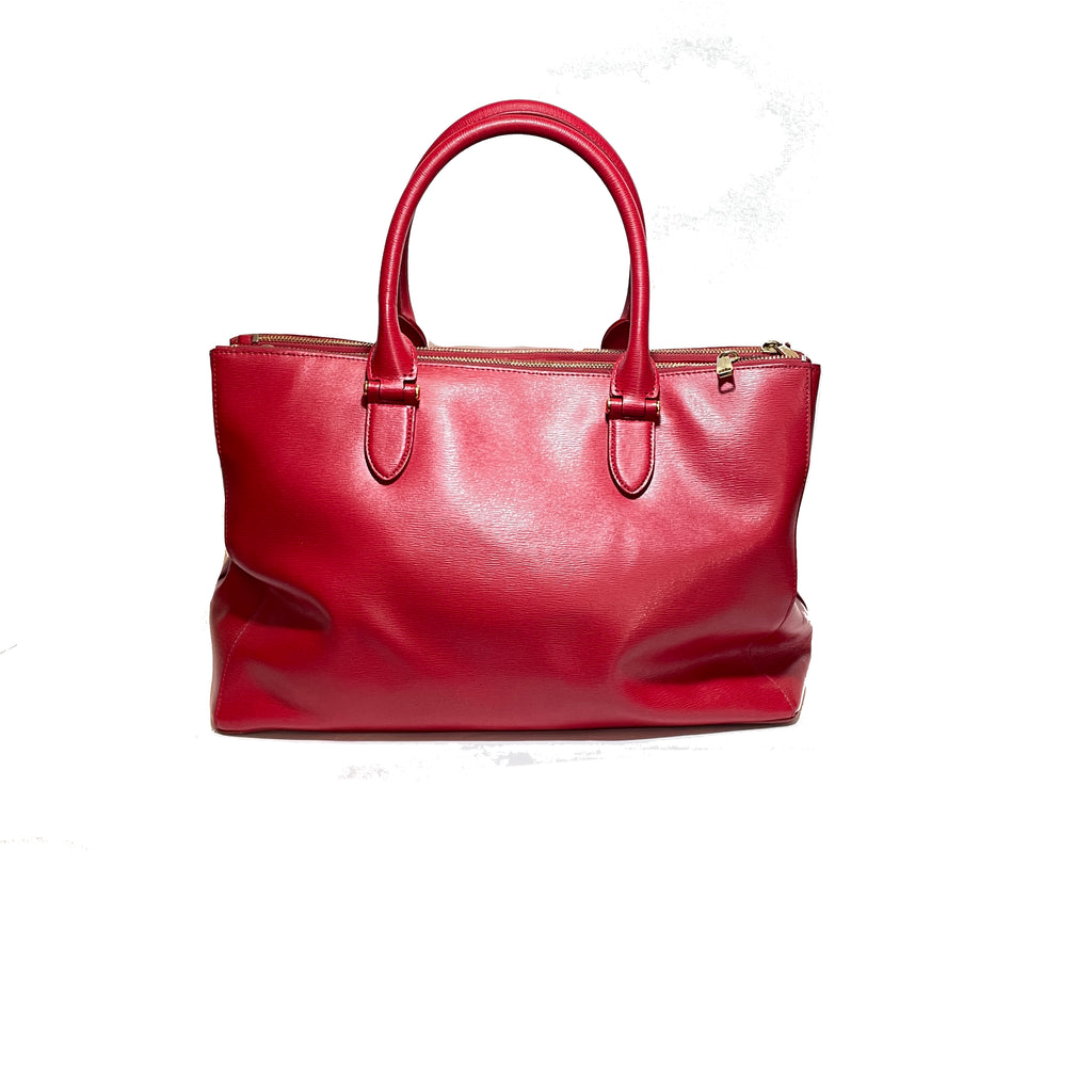Lauren Ralph Lauren Red Leather Double Zip Tote | Gently Used |