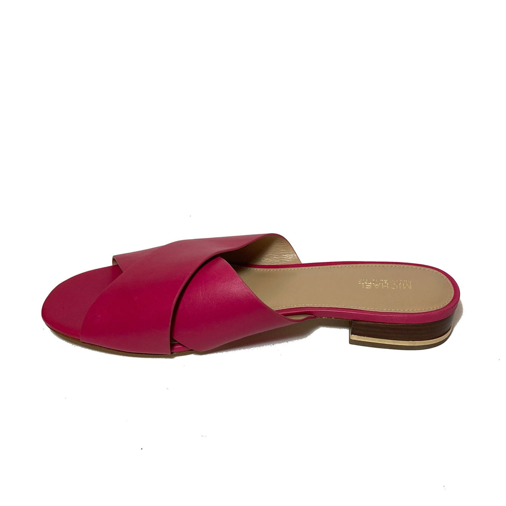 Michael Kors Pink Leather Criss-Cross Slides | Brand New |