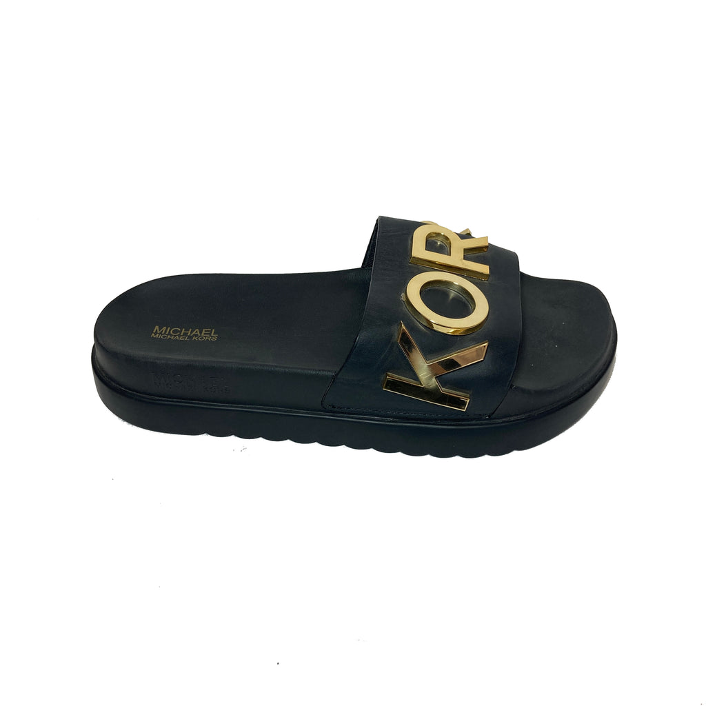 Michael Kors Black Leather & Rubber Platform Slides | Pre Loved |