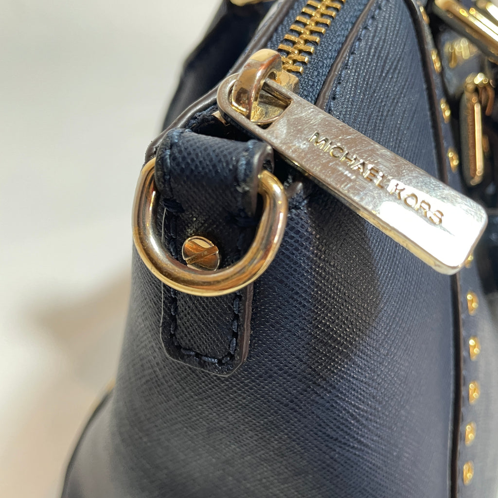 Michael Kors ‘Ciara Grommet’ Navy Leather Satchel | Pre Loved |