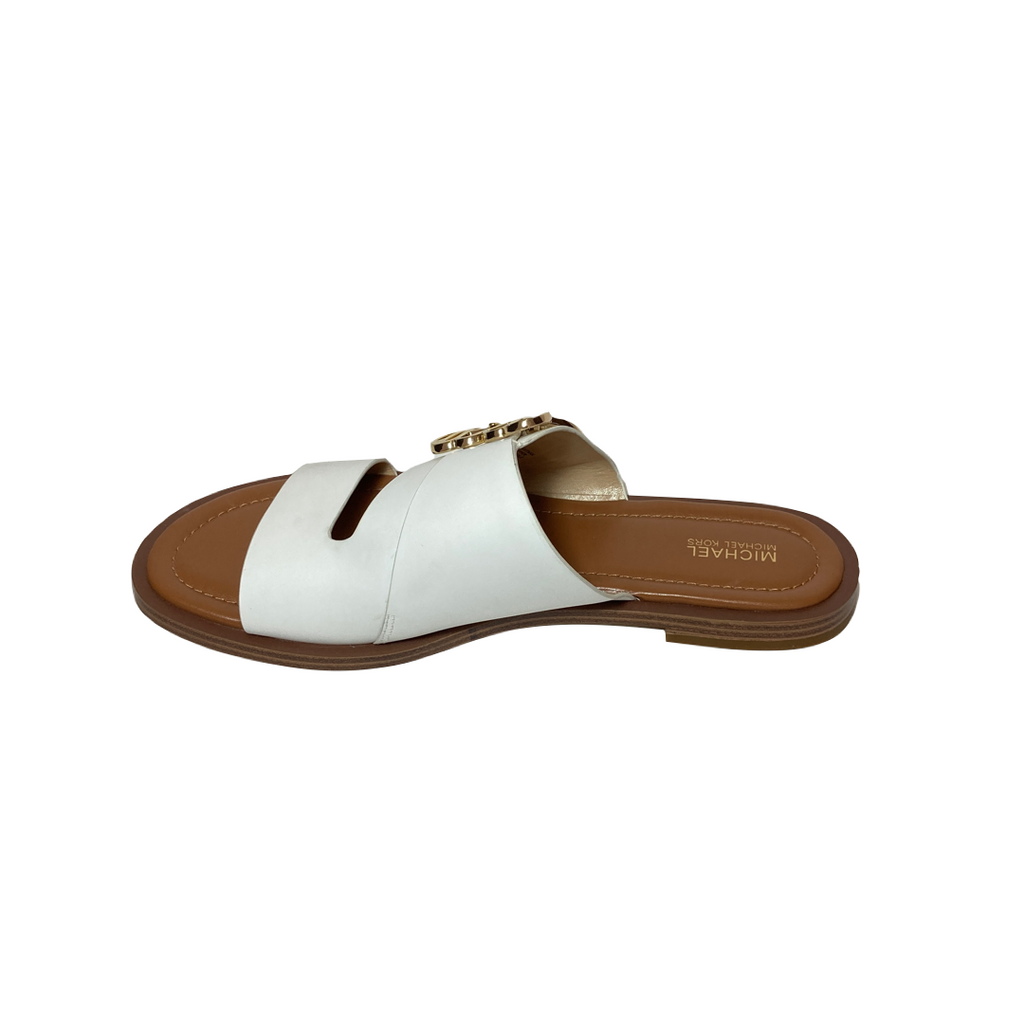 Michael Kors White Leather Butterfly Buckle Slides | Brand New |