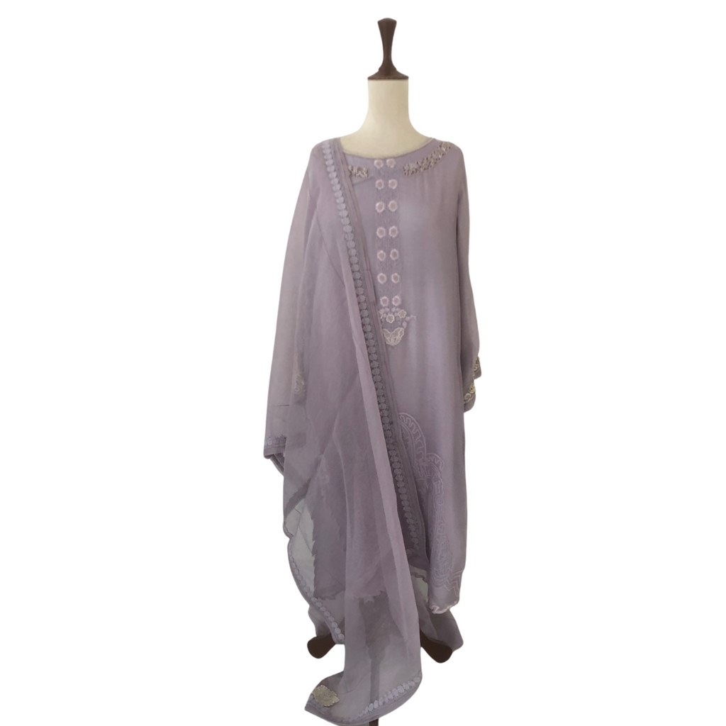 Sana Salman Lilac Cotton Net Kameez with Dupatta | Gently Used |