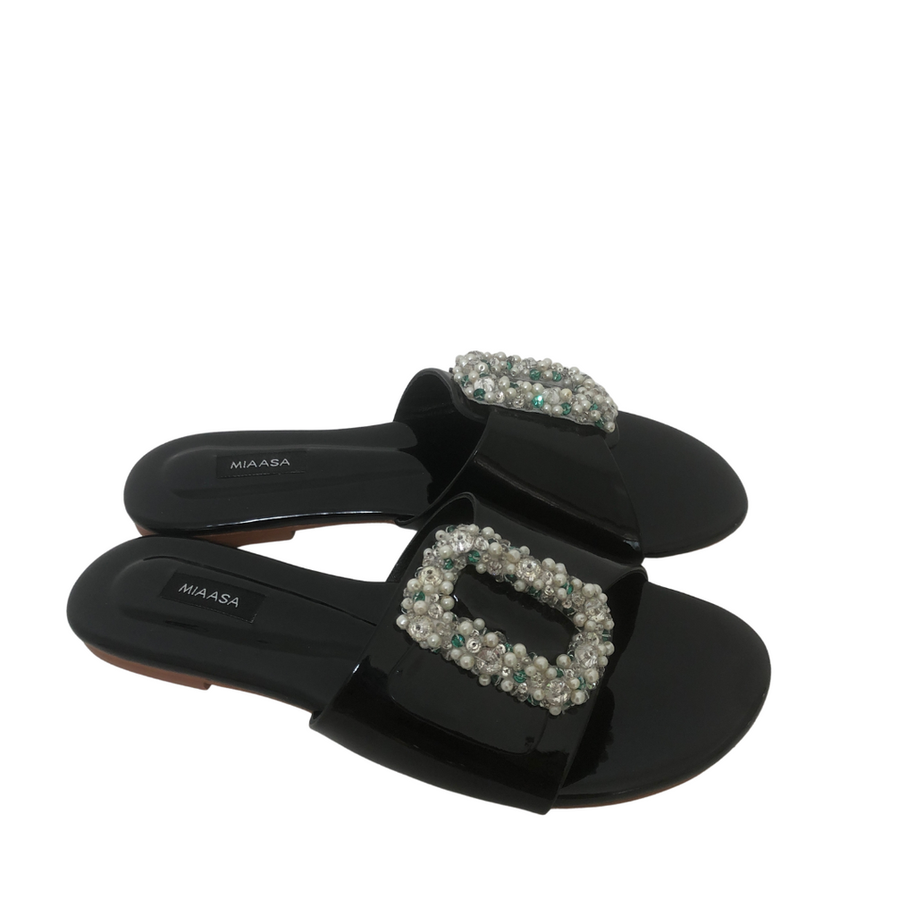 Miaasa Black Nora Buckle Slides | Like New |