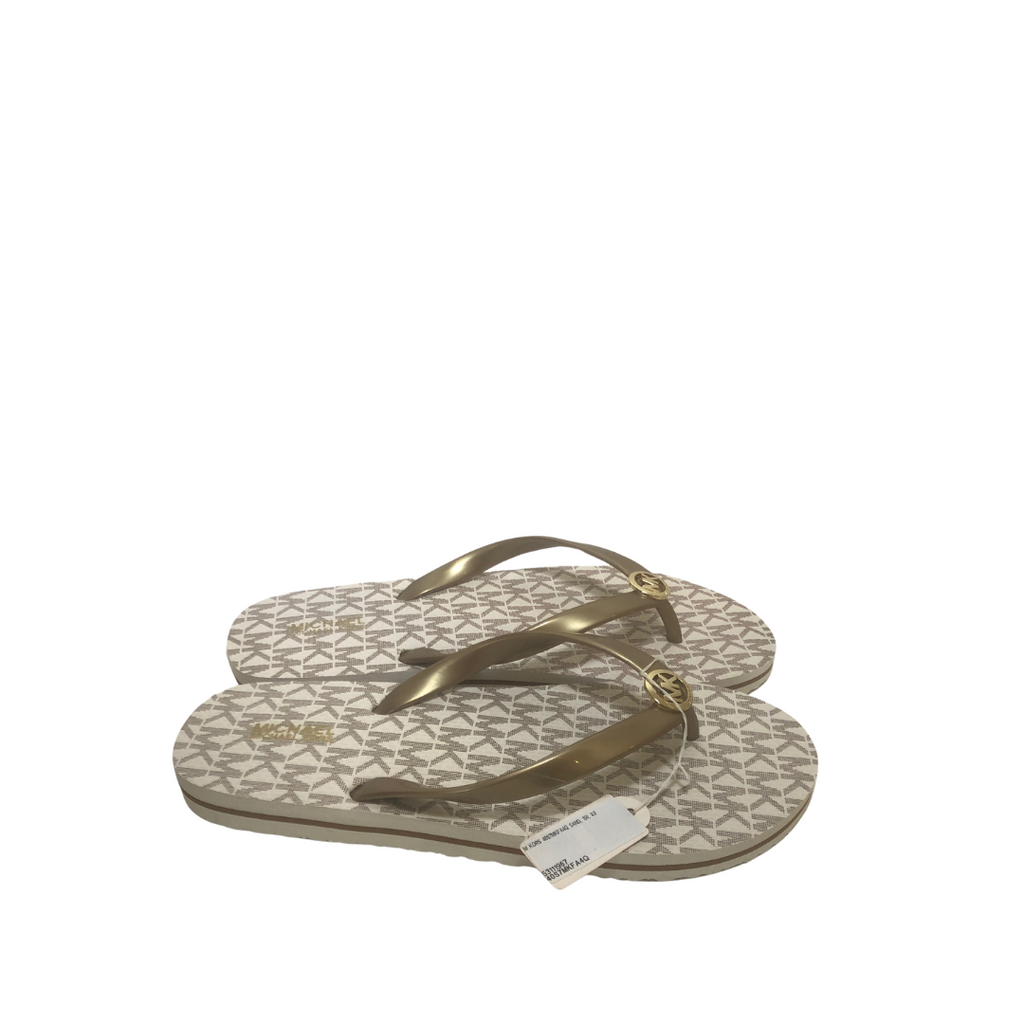 Michael Kors Vanilla & Gold Eva Flip Flops | Brand New |