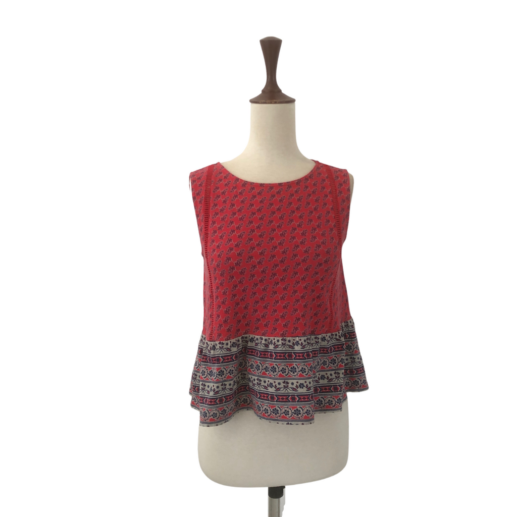 Mango Dark Pink and Grey Printed Sleeveless Top | Gently Used |