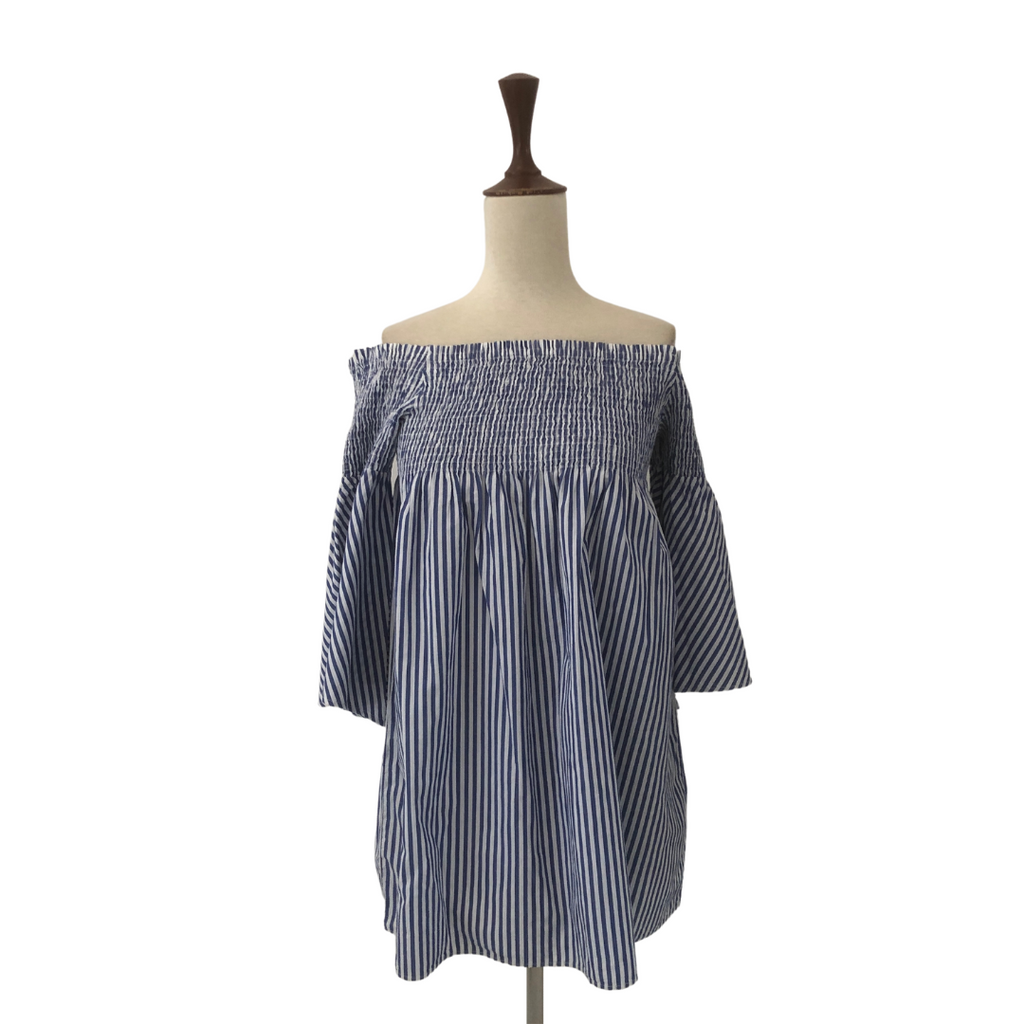 ZARA Blue and White Striped Off Shoulder Top | Gently Used |