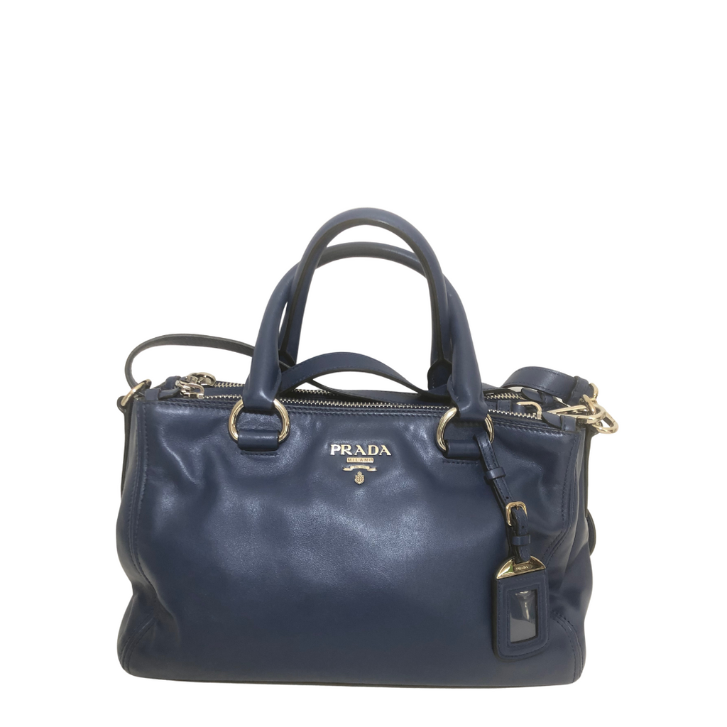 Prada Blue Soft Leather Double Zip Satchel | Gently Used |