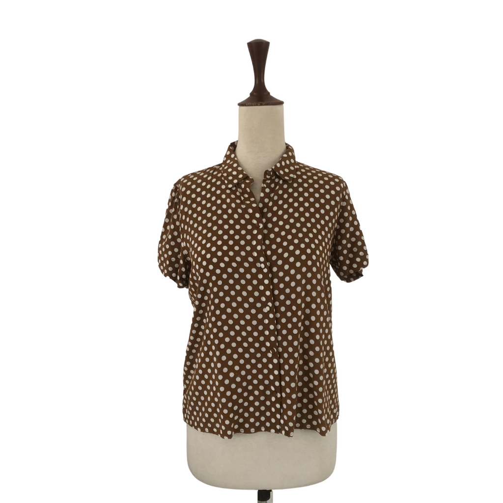 Mango Brown & White Polka Dot Blouse | Gently Used |
