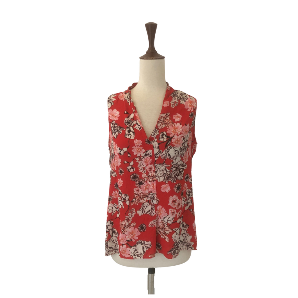 Rose + Olive Red Floral Printed Sleeveless Blouse | Gently Used |