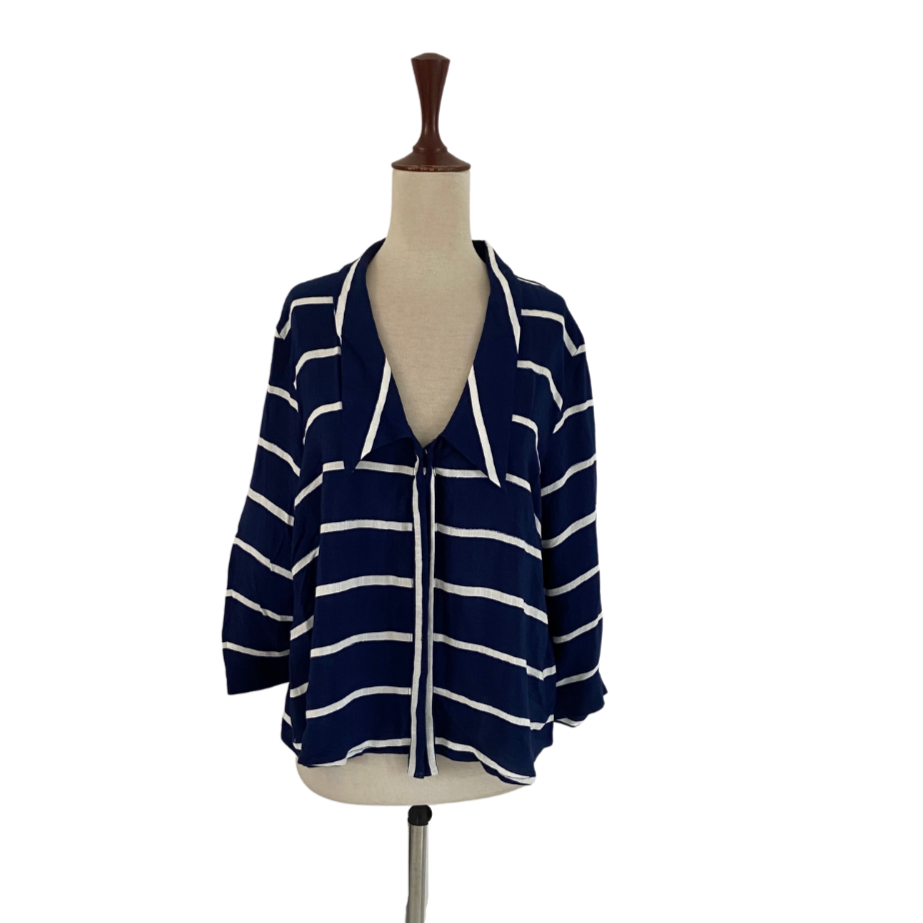 ZARA Navy Blue and White Striped Top | Brand New |