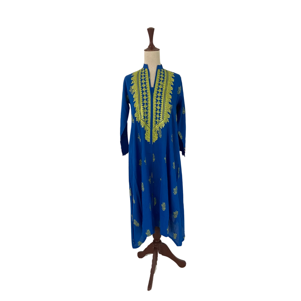 Khaadi Blue With Yellow Embroidery Kurta | Brand New |