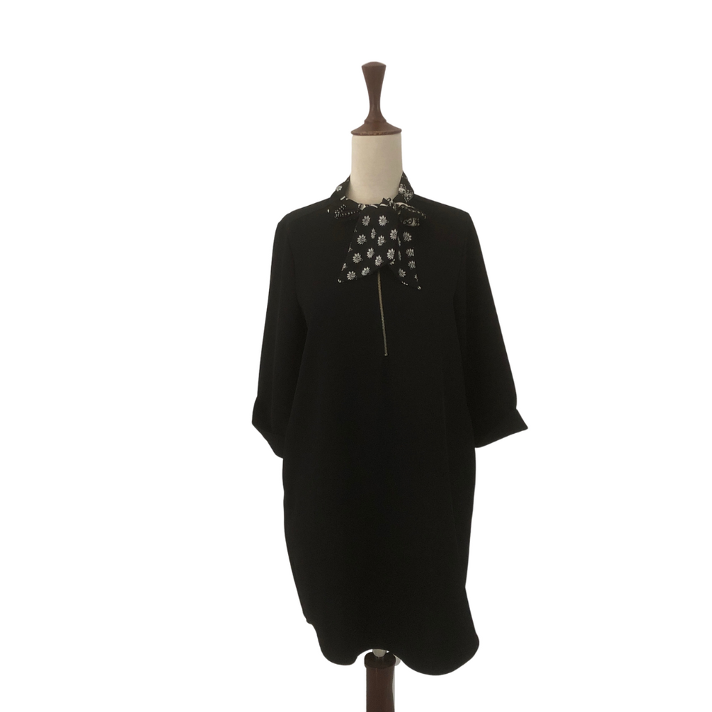 ZARA Black Zip Top with Silk Necktie | Gently Used |