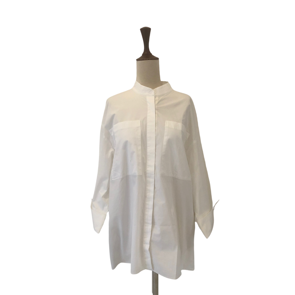 Mango White Boxy Fit Front-Pockets Shirt | Gently Used |